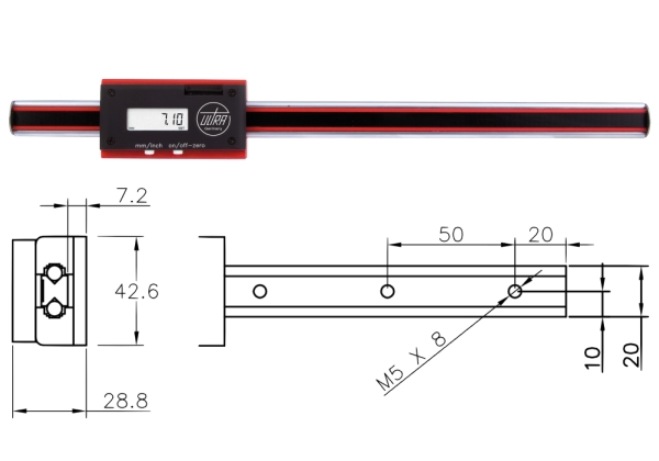 Digital mounting rule horizontal 0 - 200 mm U1854701