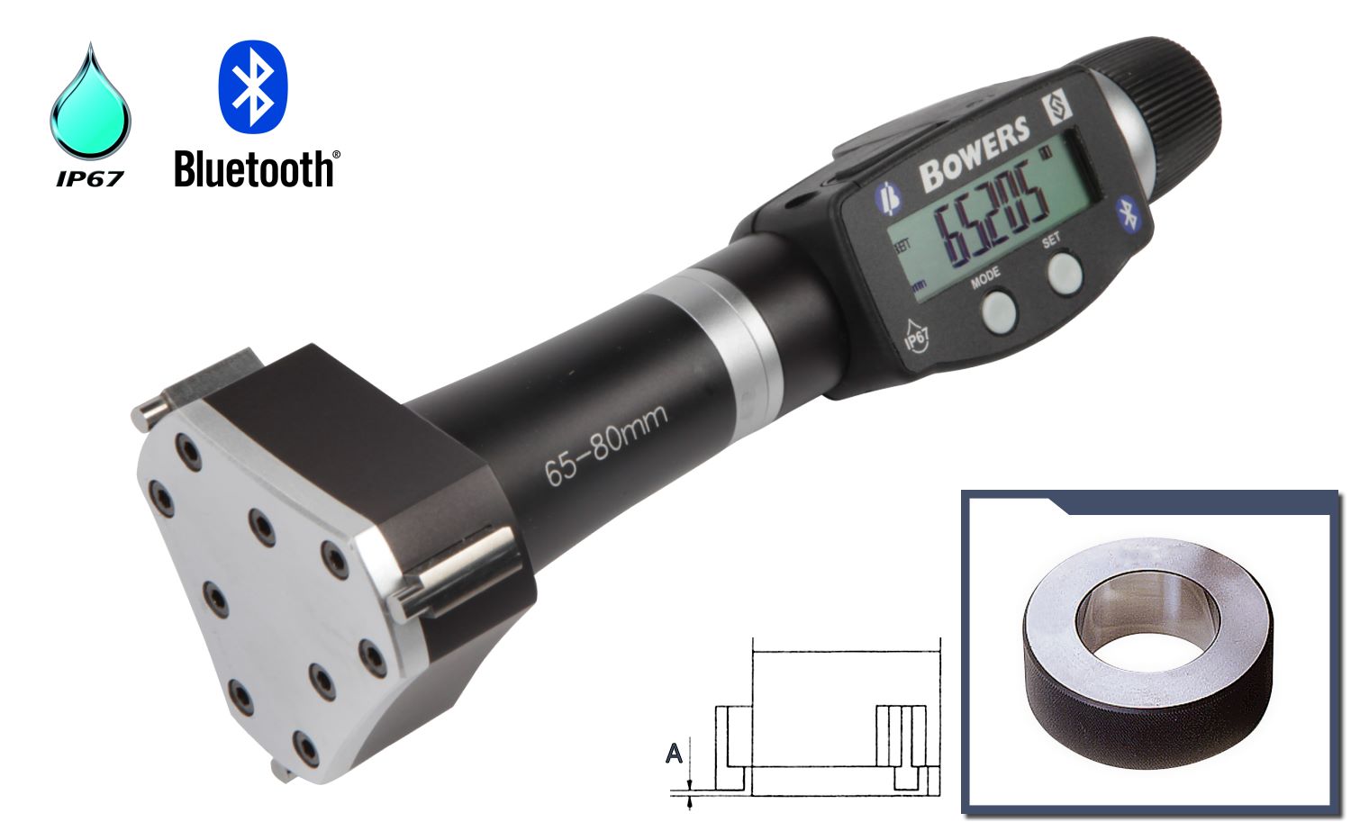 Bowers XTD 3 point internal micrometer digital 65 mm - 80 mm U2502114