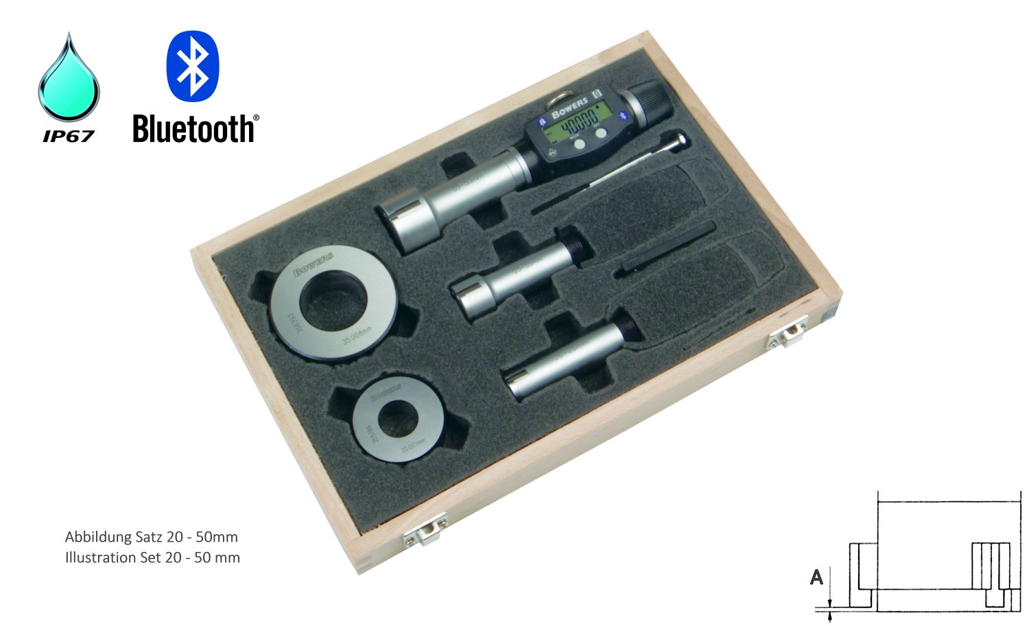 Bowers XTD 3 point internal micrometer digital SET 20 mm - 50 mm U2502203