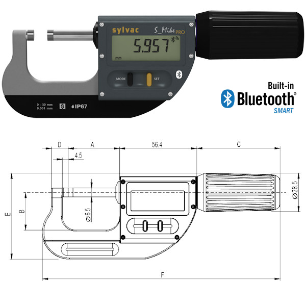 Digital External micrometer Sylvac S_Mike Pro Bluetooth® 66 - 102 mm SY2601-0009