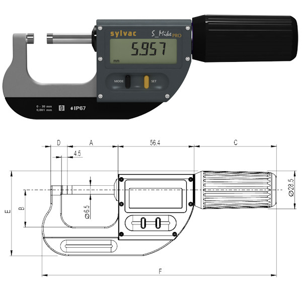 Digital External micrometer Sylvac S_Mike Pro 30 - 66 mm SY2601-1006