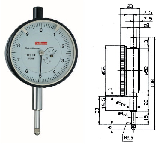 Inch Dial Gauge FZO 5T 0 - 0,2 inch KA10106