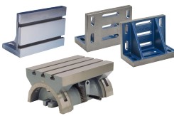 Angle Plates with T-slots or clamping slots, Accuracy 0, 1, 2 or 3, according to DIN 875, DIN 876. Adjustable Angle Plates with 0-90° pivoting range.