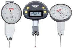 Dial test indicators for measurements in narrow or angular areas that are not accessible by normal dial gauges. Measuring ranges from 0 to 0.2 mm 0 - 0.5 mm or from 0 to 0.8 mm. Different versions metric or inch system available
