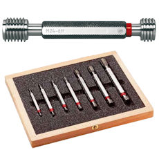 Limit thread plug gauges 6H for ISO metric threads according to ISO 1502 DIN 13 made of hardened tool steel with GO and NO-GO side.