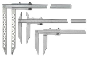Extra large vernier calipers with range from 400 mm 16inch up to 3000 mm 120inch. Optional with or without points. Large vernier calipers in lightweight construction and extra long jaws.