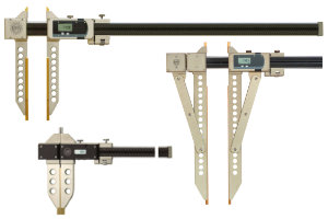 Precision digital calipers up to 5000 mm measuring range lightweight carbon 5000 mm = 7,4kg. With Sylvac measuring system, Opto data output and TIN-coated measuring surfaces. Digital calipers with slideable jaws on both sides.