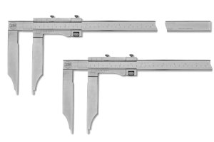 Analog calipers without points with measuring ranges from 400mm up to 3000mm. Reading on vernier 1/20mm and 1/128inch.