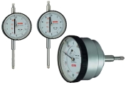 Dial gauges from Käfer with a measuring range from 3 mm to 50 mm and graduation 0,1 mm, outer ring diameter 58 mm. Dial gauges with back plunger.