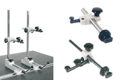 Measuring stand for mounting dial gauge on concentricity testers with T-nuts or with a flat heavy steel base.