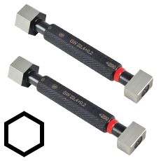 Hexagonal limit plug gauges made of hardened tool steel according to DIN 2245 from SW 2mm to SW 65mm and  DIN 2246 / DIN 2247 > SW 65mm. With GO and NO-GO side.