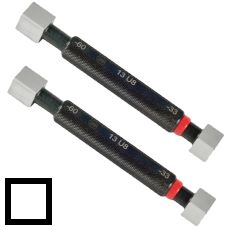 Square limit plug gauges made of hardened tool steel according to DIN 2245 from SW 2mm to SW 65mm and  DIN 2246 / DIN 2247 > SW 65mm. With GO and NO-GO side.